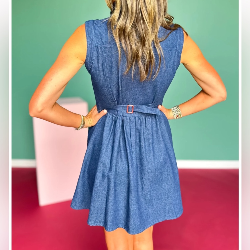 SSYS Nellie Sleeveless Denim Dress Button Front A-Line Mini Dress Blue XS - Picture 2 of 9